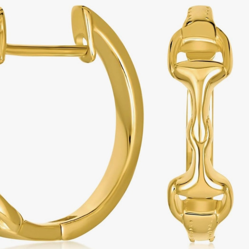 Upscale Neiman Marcus 18KT Gold Vermeil Horse Bit hoop earrings small Earrings - Picture 3 of 4